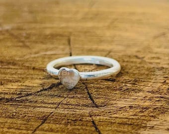 Sterling Silver Heart Ring - Minimalist Stacking Band