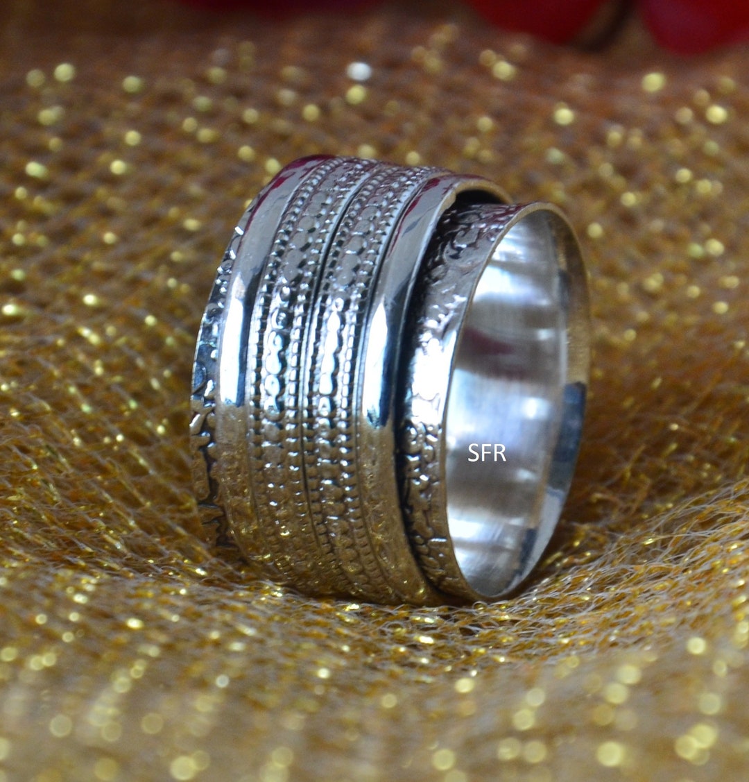 Sterling Silver Wide Band Spinner Ring: Meditation Fidget Ring - Etsy