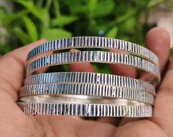 Ensemble de bracelets joncs en argent sterling faits main : joncs empilables bohèmes
