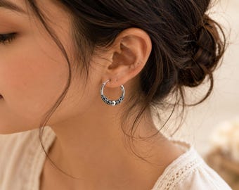 Oxidized Sterling Silver Tribal Hoop Earrings, Boho Rope Twist Jewelry