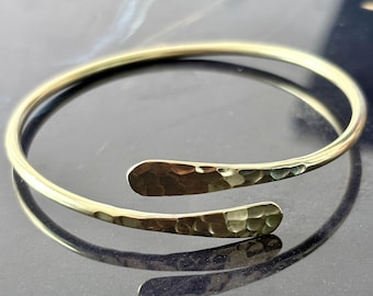 Hammered Brass Wrap Bangle | Adjustable Open Cuff | Minimalist Everyday Jewelry
