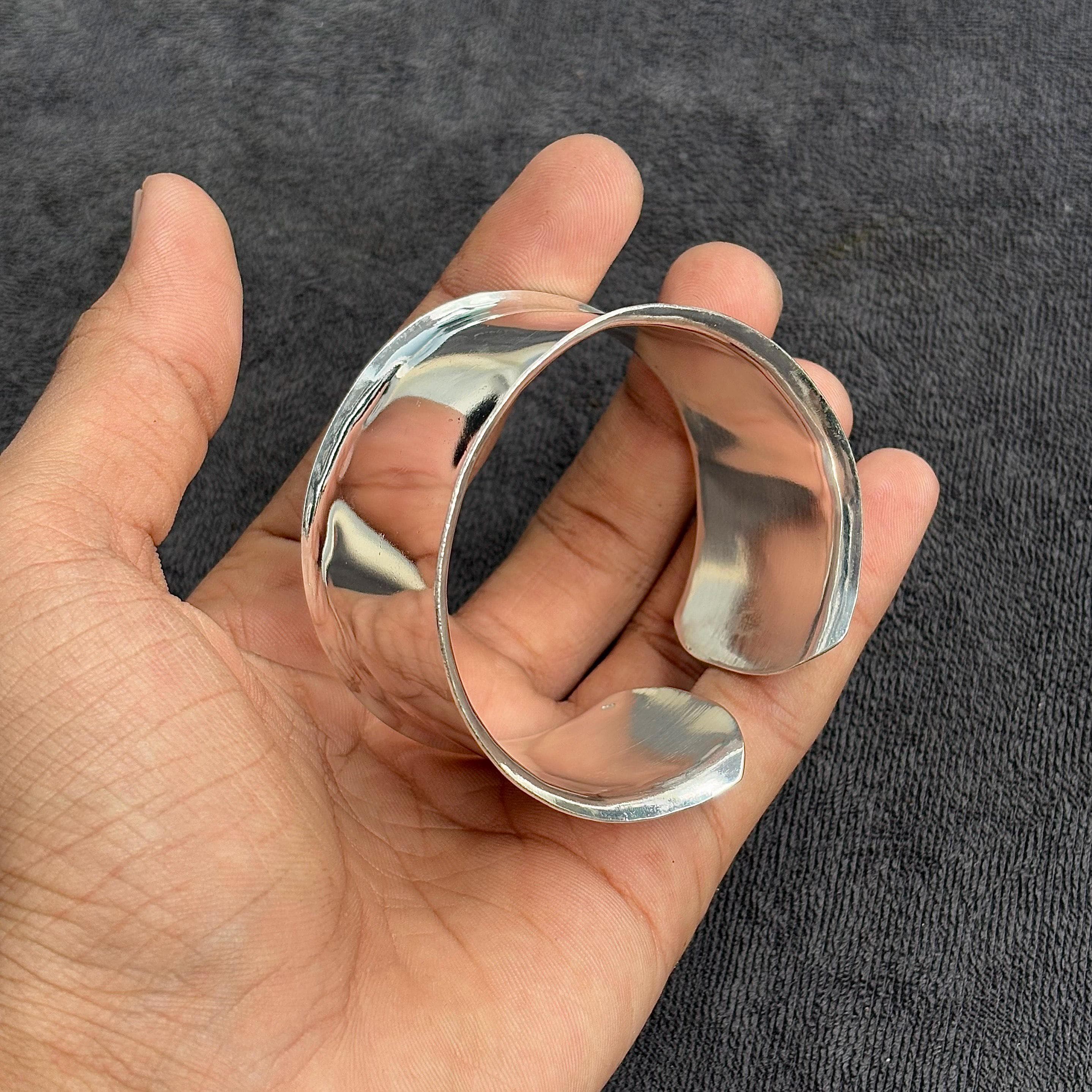 925 Sterling Silver Wide Cuff Bracelet - Minimalist Adjustable