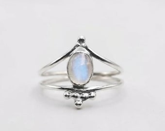 Moonstone Sterling Silver Ring, Oval Gemstone Ring, Handmade Silver Statement Ring, Unique Artisan Jewelry