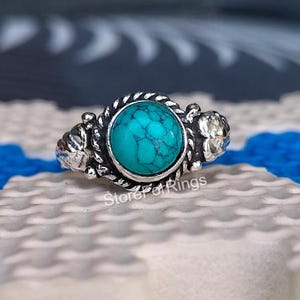 Handmade 925 Silver Turquoise Ring: Boho Gemstone Jewelry