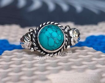 Handmade 925 Silver Turquoise Ring: Boho Gemstone Jewelry