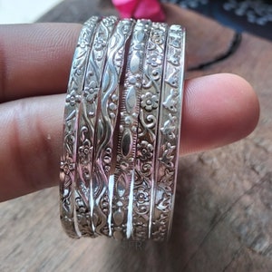 Ensemble de bracelets joncs en argent sterling faits main : joncs floraux empilables