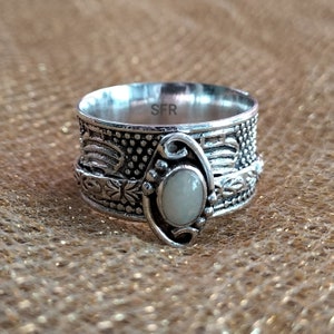 Opal Spinner Ring: Sterling Silver Wide Band, Boho Meditation Jewelry