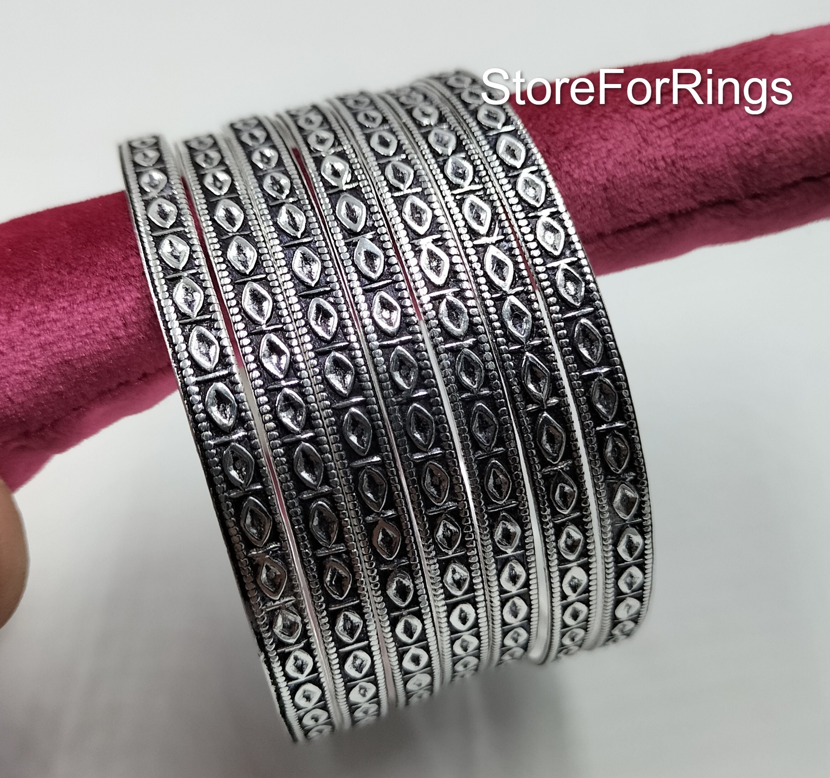 アクセサリー silver tone ethnic bangle Indian jewelry Oxidized Silver Bangles Set: Thin Boho Stackable Indian Jewelry - Etsy
