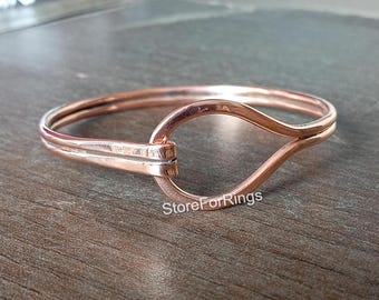 Handmade Pure Copper Cuff Bracelet: Adjustable Stacking Oval