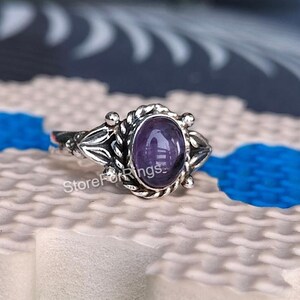 Natural Purple Amethyst 925 Sterling Silver Ring- Amethyst Designer Oval Shape Ring- Christmas Gift - February Month Birthstone