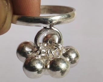 Handcrafted Sterling Silver Ball Ring: Dangling Charm, High Polish