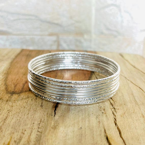 Set of 8 Sterling Silver Bangles: Minimalist Handmade Jewelry - Etsy