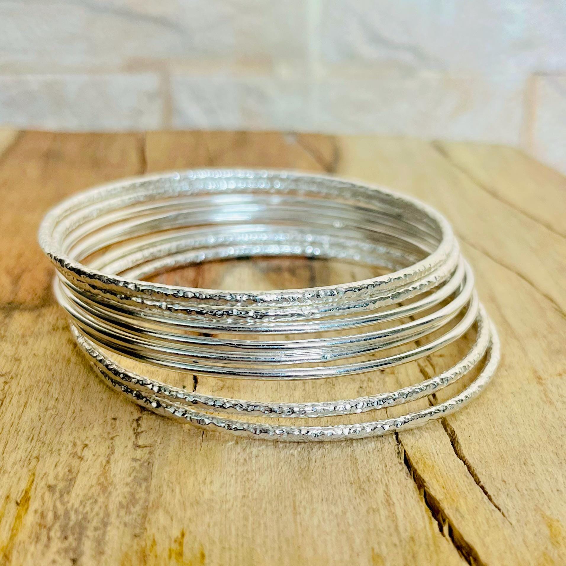 Set of 8 Sterling Silver Bangles: Minimalist Handmade Jewelry - Etsy