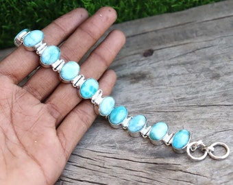 Bracciale Larimar fatto a mano: ciondolo in argento 925, gioielli boho