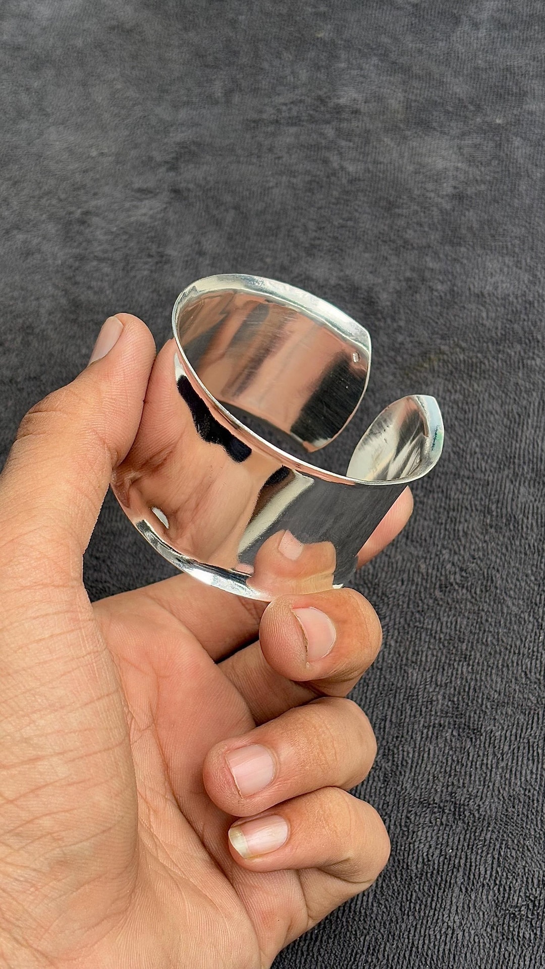 925 Sterling Silver Wide Cuff Bracelet - Minimalist Adjustable