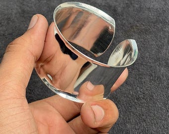 925 Sterling Silver Wide Cuff Bracelet -  Minimalist Adjustable Bangle