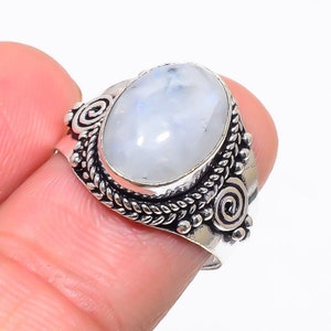 Handmade Sterling Silver Moonstone Ring: Boho Statement Jewelry