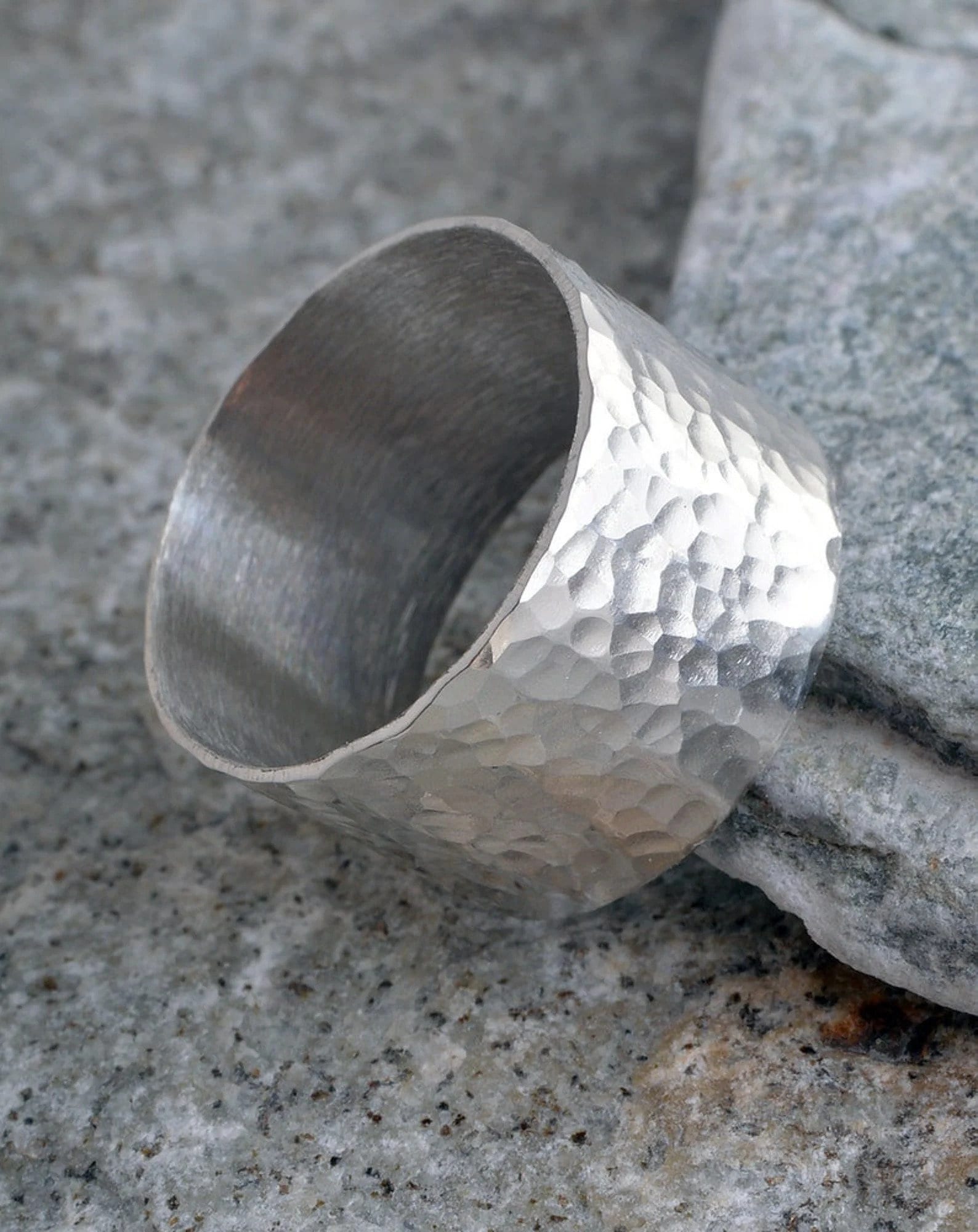 Handmade Sterling Silver Hammered Band Ring - 10mm Wide - Etsy