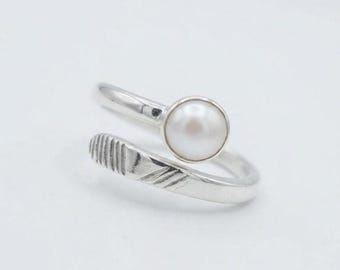 Natural Pearl Ring, Sterling Silver Statement Ring, Boho Pearl Jewelry, Handmade Adjustable Ring, Unique Gift For Her