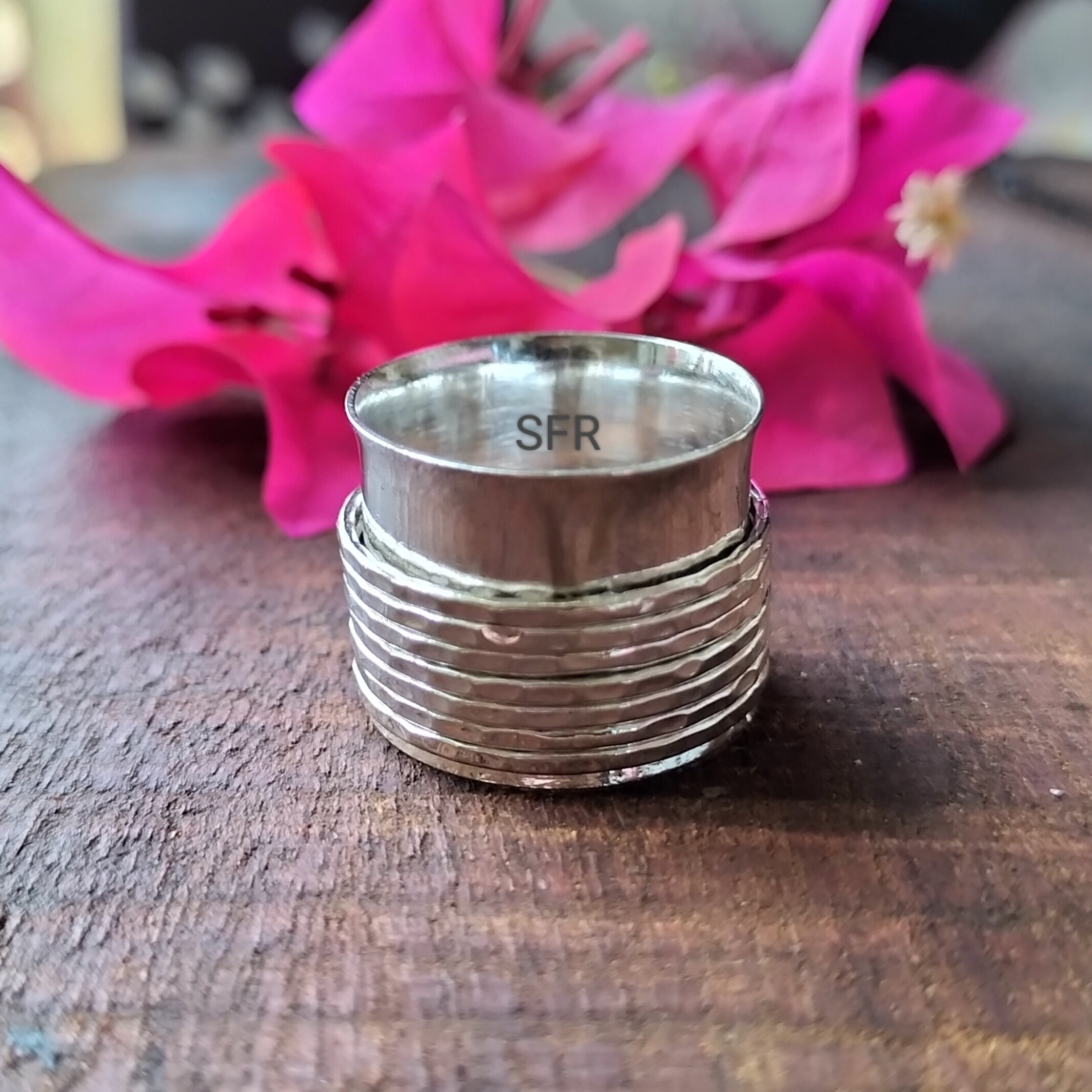 Hammered Sterling Silver Spinner Ring: Boho Meditation Worry Ring - Etsy