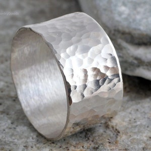 Sterling silver handmade 10mm hammered band ring 925 hammer finish silver ring.