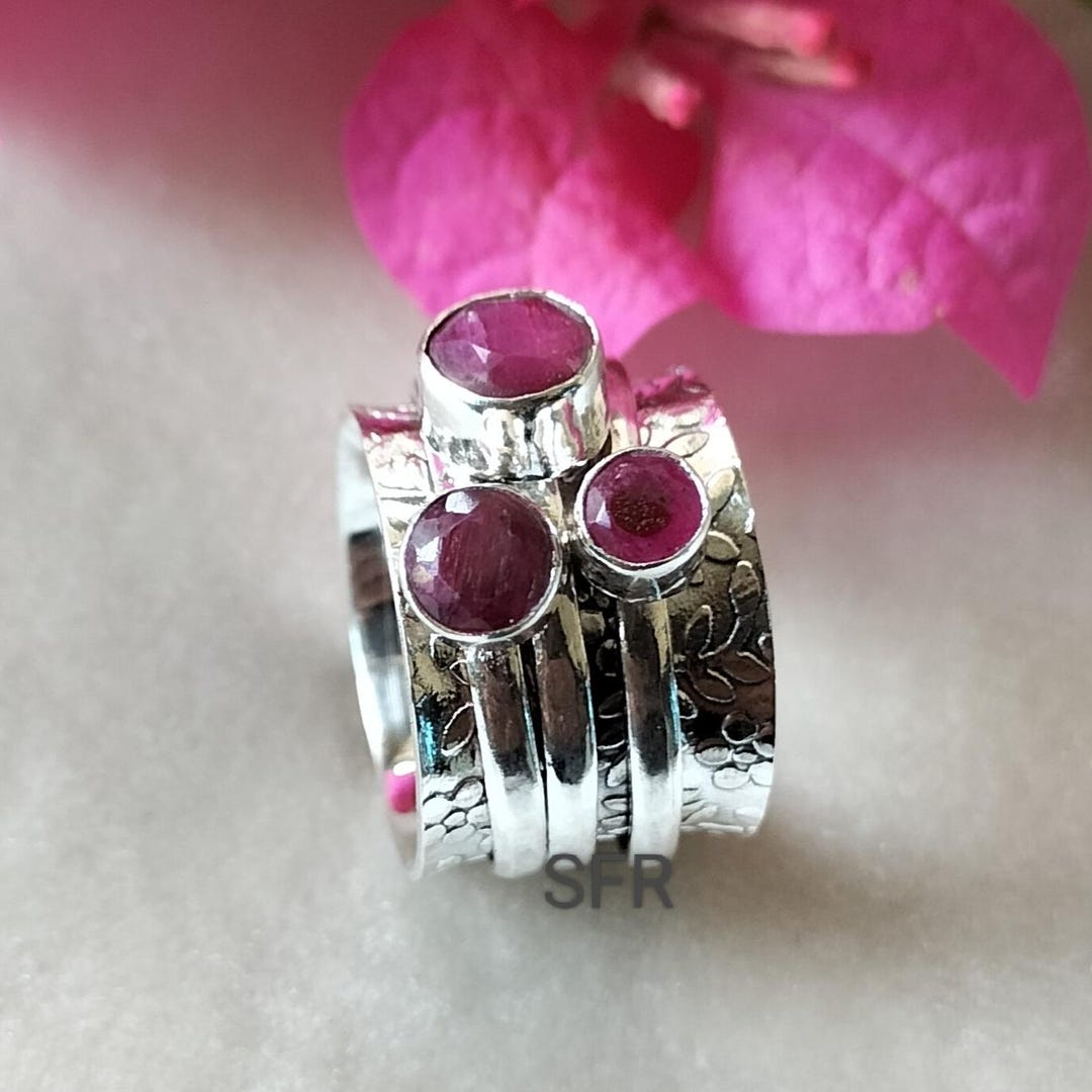 Rubymotion Spinner Rings Handmade Ruby Spinner Ring: 925 Sterling Silver Fidget Jewelry - Etsy