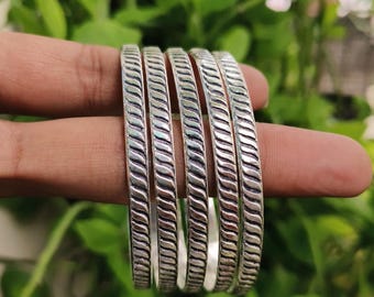 Ensemble de bracelets joncs en argent sterling, joncs tendance faits main (Ensemble de 5)