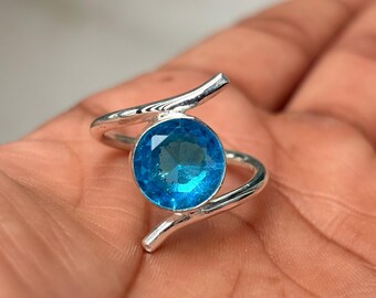 Handmade Blue Topaz Sterling Silver Ring, Boho Statement Jewelry