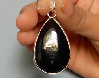 Handmade Black Onyx Pear Shape 925 Sterling Silver Pendant