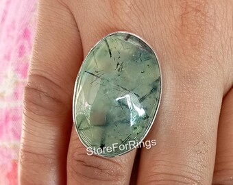 Prehnit 925 Sterling Silber Ring: Boho Edelstein Schmuck