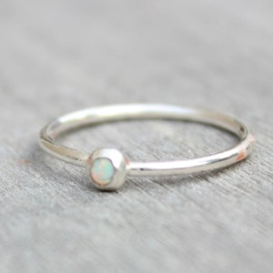 Sterling Silver White Opal Ring: Boho Stacking Band, October Birthstone
