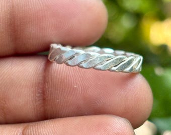 Sterling Silver Braided Rope Ring, Minimalist Stacking Band, Boho Jewelry