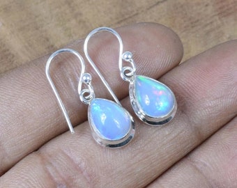 Ethiopian Opal Earrings: 925 Sterling Silver Pear Drop, October Birthstone