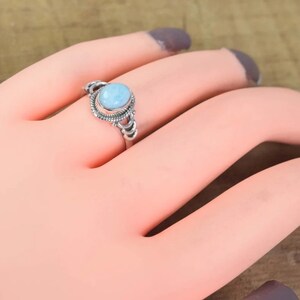 Handgemachter Larimar Ring: Band aus 925 Silber, Size 58