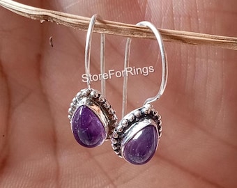 Orecchini Boho con Ametista: Orecchini pendenti a goccia in argento sterling