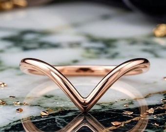 Minimalist Copper Wishbone Ring, Curved Chevron Stacking Ring, Simple V Shaped Copper Band, Pure Copper Jewelry,