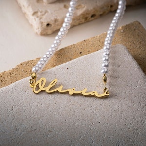 Personalized Pearl Initial Name Necklace, Unique Freshwater Pearl Necklace, Pearl Size 4-5mm, Loresima