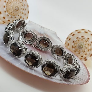 silver bracelet smoky quartz naturel 925 sterling silver handmade jewelery