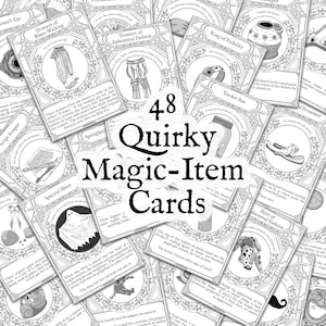 48 cartas de itens mágicos desenhados à mão para jogos de RPG de mesa - para impressão