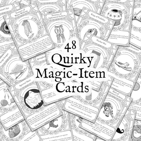 48 Quirky Magic Item Cards for Tabletop Roleplaying Games - Printable