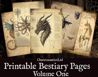 Bestiary pages: Vol 1, printable scroll, digital download, scrapbooking