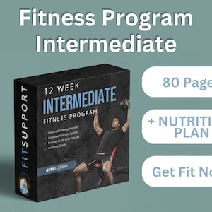 3 Month intermediate fitness program, universal training program, nutrition system exercise guide and anatomy charts, perfect gift, Health