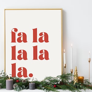 Boże Narodzenie Fa la la la la Wydruk, Minimalistyczna sztuka ścienna do wydrukowania, Północny Biegun Świąteczny wydruk świąteczny, Natychmiastowe pobranie, Sztuka ścienna z czekiem gościa