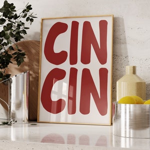 Cin Cin Print, Cheers Painting Wall Art, Kitchen Cooking Wall Art, Instant Download, Maximalist Food Print, Funky Print
