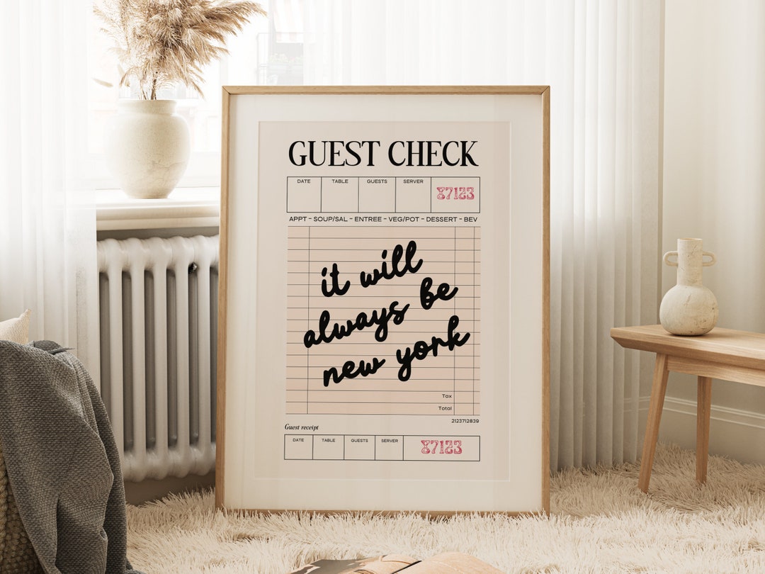 Guest Check Print, Minimalist Printable Wall Art, Always Be New York