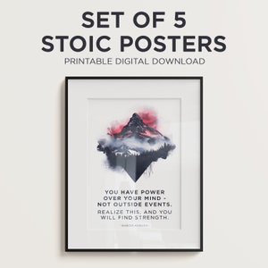 Stoic Quote Posters (Marcus Aurelius) - Set of 5 &quot;Mystic Ink&quot; | Printable Stoic Wall Art