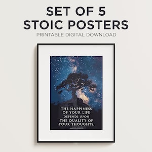 Stoic Quote Posters (Marcus Aurelius) - Set of 5 &quot;Serene Nature&quot; | Printable Stoic Wall Art