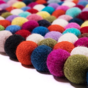 Felt ball rug made of pure wool, natural wool, handmade, round & colorful