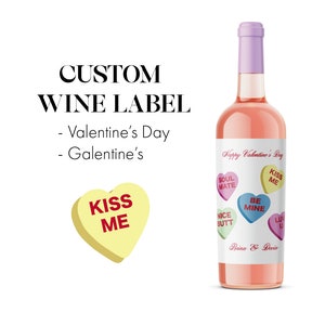 ETIQUETA DE VINO PERSONALIZADA para el Día de San Valentín / Linda Conversación Corazones Etiqueta Pegatina para Parejas / Etiquetas de Vino Impresas Personalizadas / Galentine's