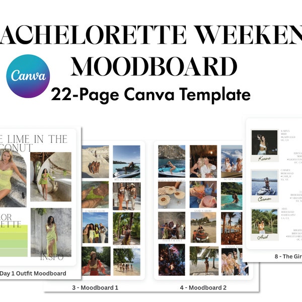 Bachelorette Wochenend-Moodboard | 22-seitiges Canva Template | Vibes, Themen, Outfits, Details